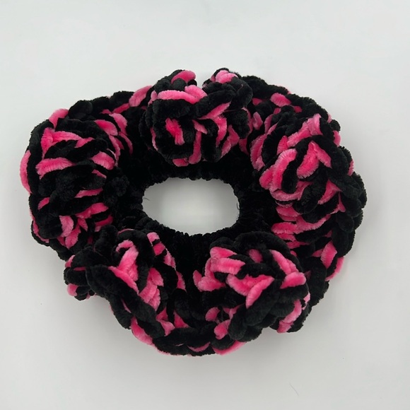 Hand Crafted Accessories - Pink and Black Velvet Scrunchie Set of 2 Lesley Special